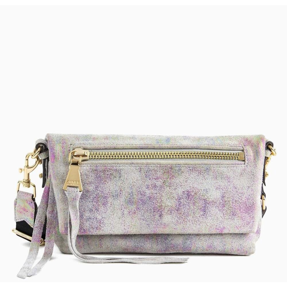 Aimee Kestenberg Iridescent Lavender and Silver Suede Shoulder Bag
